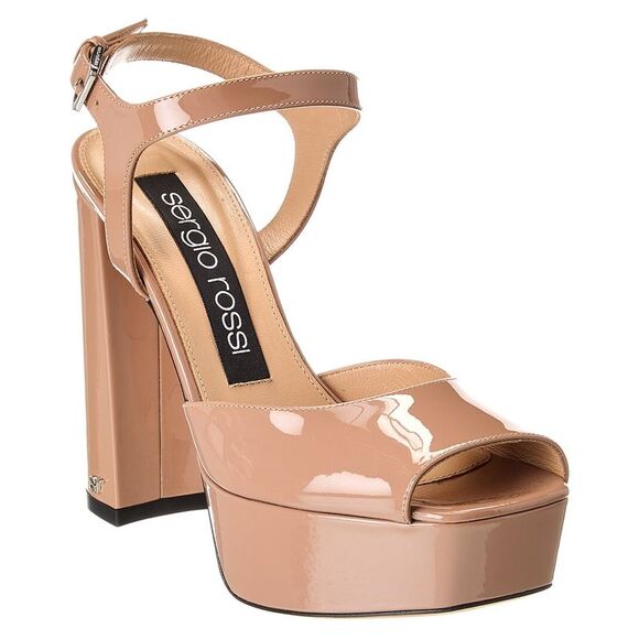 Sergio Rossi Patent Platform Sandal, Brown